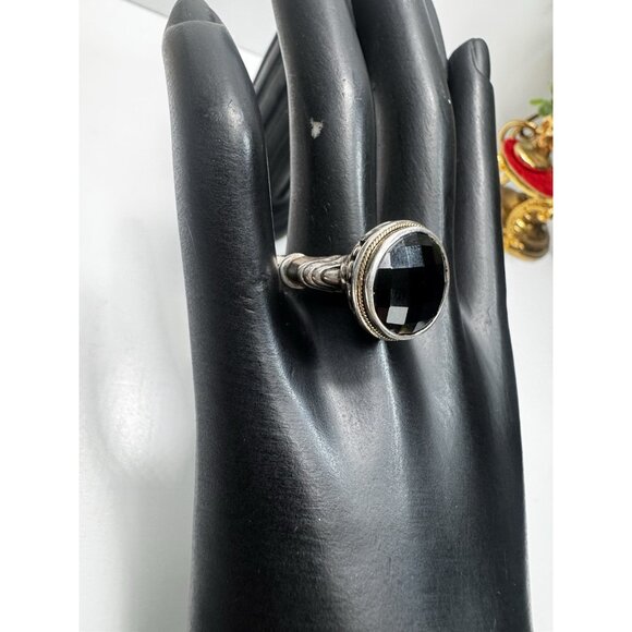 EFFY Luxury 925 Sterling Silver & 14K Gold Black Onyx Ring Sz 8.75 Ornate Signed - Picture 3 of 16